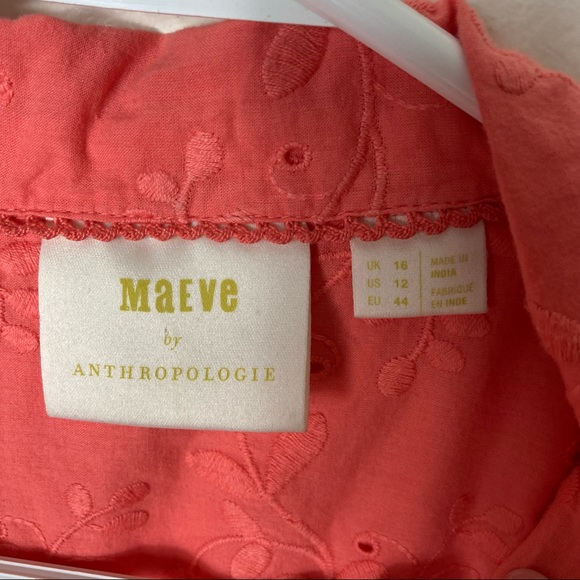 Anthro maeve guayabera eyelet lace coral top 12 - Picture 6 of 8